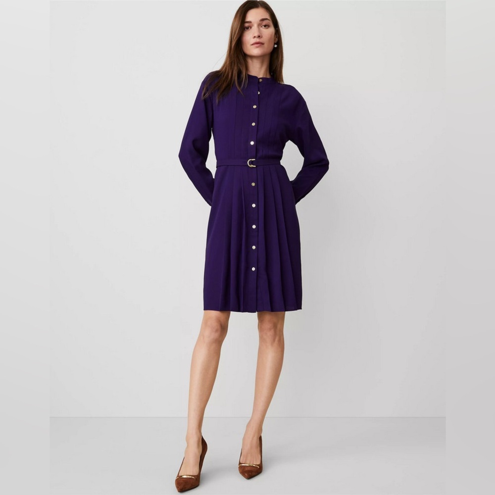 Ann Taylor Purple Button-Up Dress with Belt Size 4P Women’s